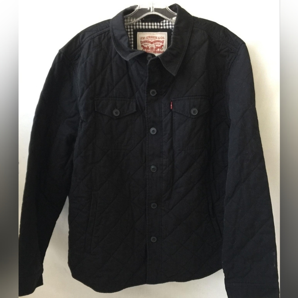 VTG Winter Jacket Levi Strauss & Co Diamond Quilted Black XL Zipper And Button
